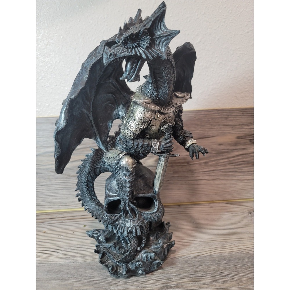 Faux Stone Elemental Ghost Dragon w/battle armor skull 13in broken finger, horn